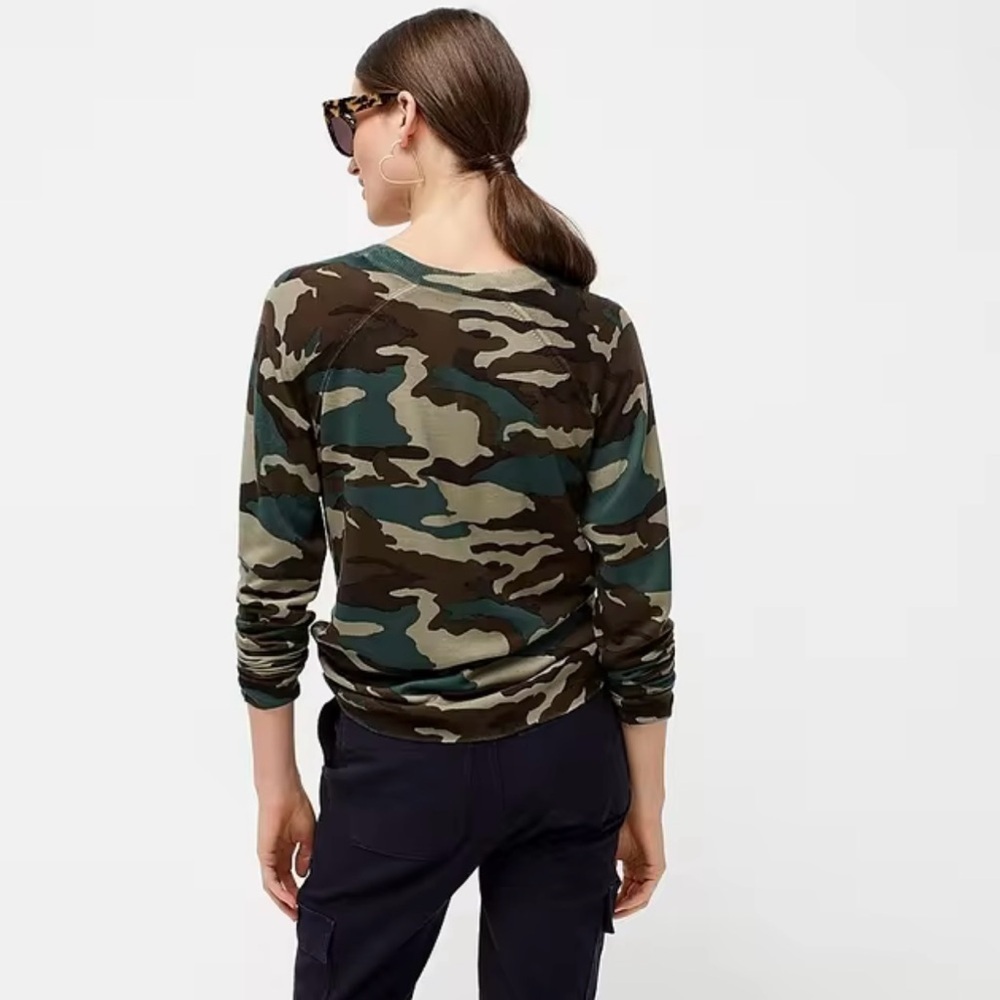 J. Crew Merino Wool Crew Neck Light Sweater in Green Brown Camo Sz. Medium - Picture 3 of 15